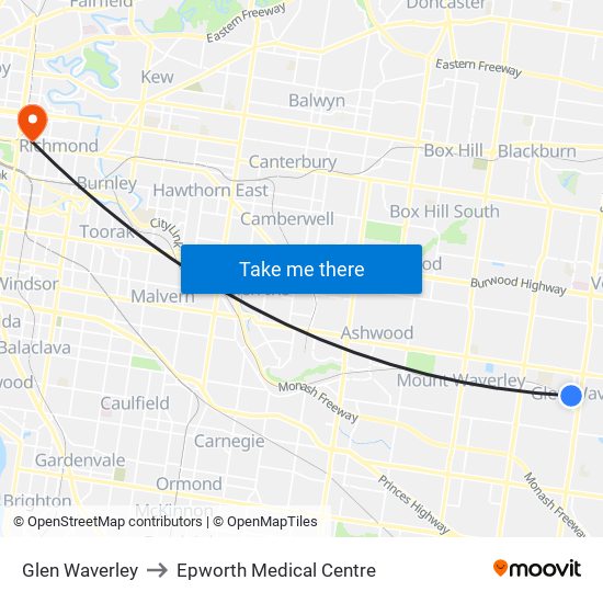 Glen Waverley to Epworth Medical Centre map