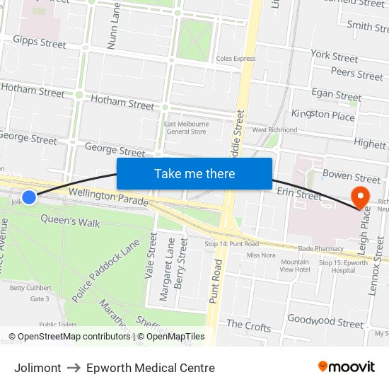 Jolimont to Epworth Medical Centre map