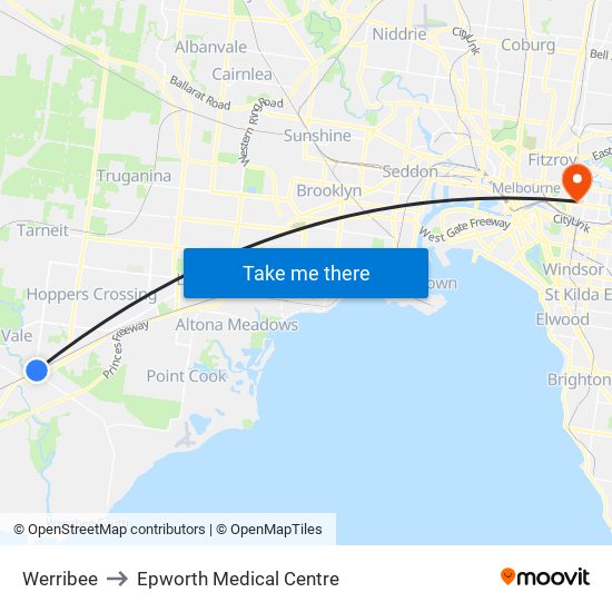 Werribee to Epworth Medical Centre map