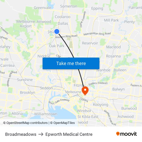 Broadmeadows to Epworth Medical Centre map
