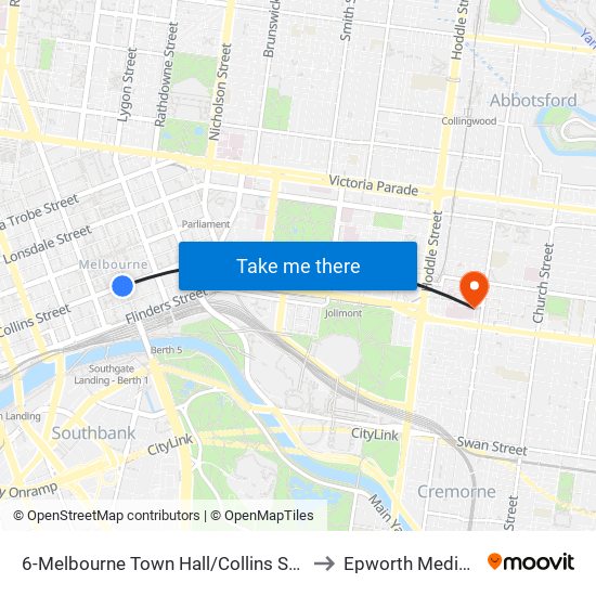 6-Melbourne Town Hall/Collins St (Melbourne City) to Epworth Medical Centre map