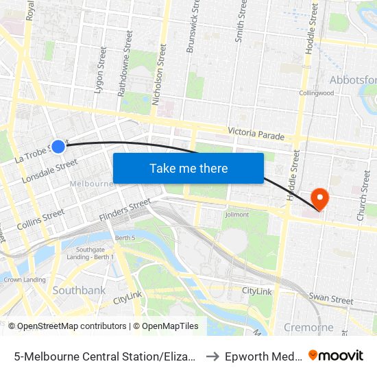 5-Melbourne Central Station/Elizabeth St (Melbourne City) to Epworth Medical Centre map