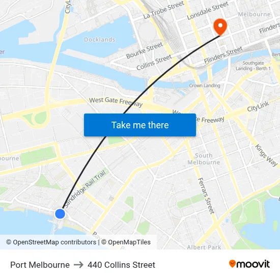 Port Melbourne to 440 Collins Street map