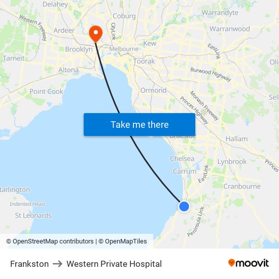 Frankston to Western Private Hospital map