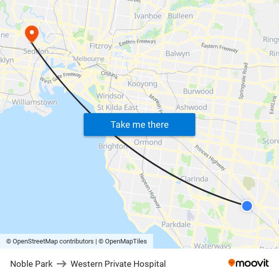 Noble Park to Western Private Hospital map