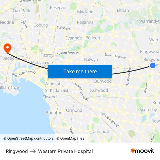 Ringwood to Western Private Hospital map