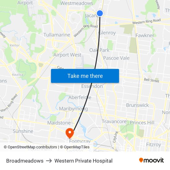 Broadmeadows to Western Private Hospital map