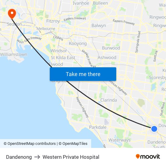 Dandenong to Western Private Hospital map