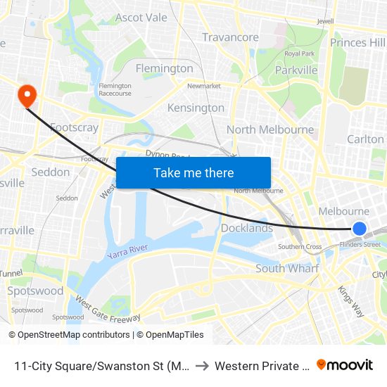 11-City Square/Swanston St (Melbourne City) to Western Private Hospital map