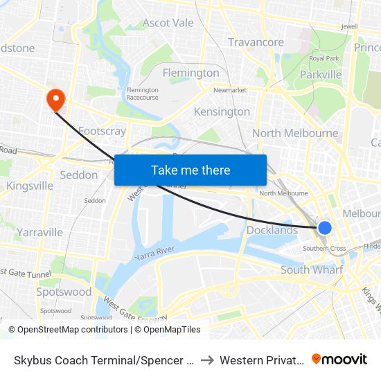Skybus Coach Terminal/Spencer St (Melbourne City) to Western Private Hospital map