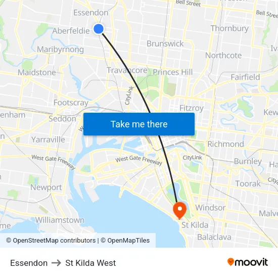 Essendon to St Kilda West map