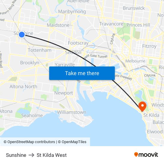 Sunshine to St Kilda West map