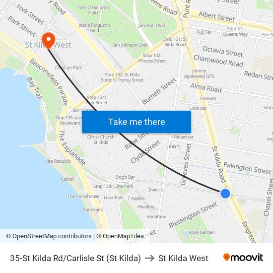 35-St Kilda Rd/Carlisle St (St Kilda) to St Kilda West map