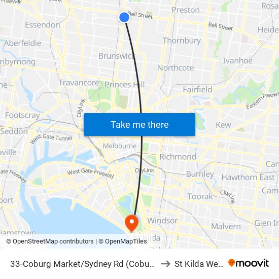 33-Coburg Market/Sydney Rd (Coburg) to St Kilda West map