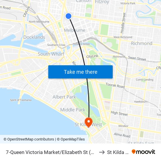 7-Queen Victoria Market/Elizabeth St (Melbourne City) to St Kilda West map