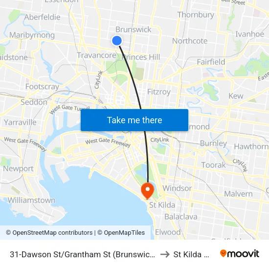 Dawson St/Grantham St #31 to St Kilda West map
