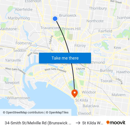 34-Smith St/Melville Rd (Brunswick West) to St Kilda West map