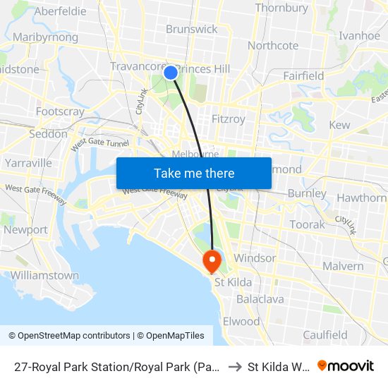 27-Royal Park Station/Royal Park (Parkville) to St Kilda West map