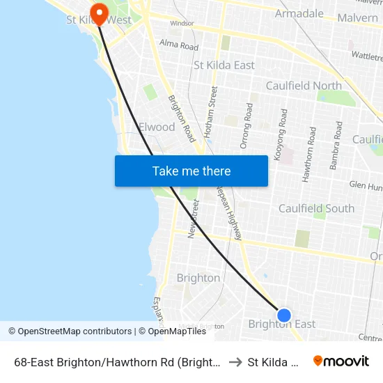 East Brighton/Hawthorn Rd #68 to St Kilda West map