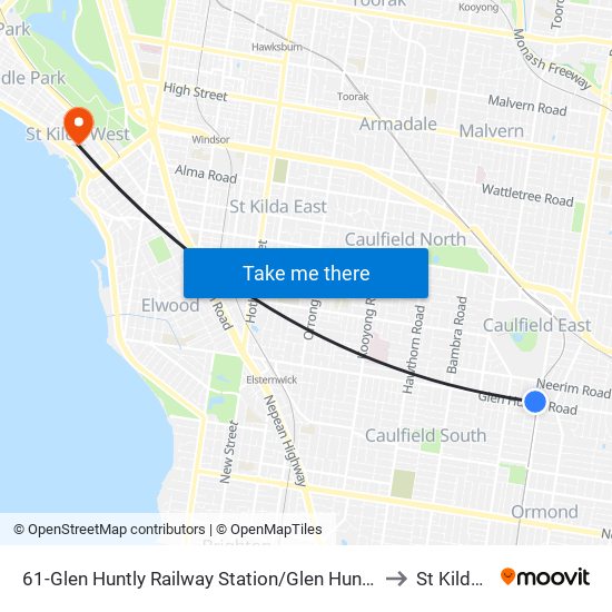 61-Glen Huntly Railway Station/Glen Huntly Rd (Caulfield South) to St Kilda West map