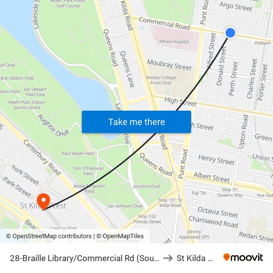 28-Braille Library/Commercial Rd (South Yarra) to St Kilda West map