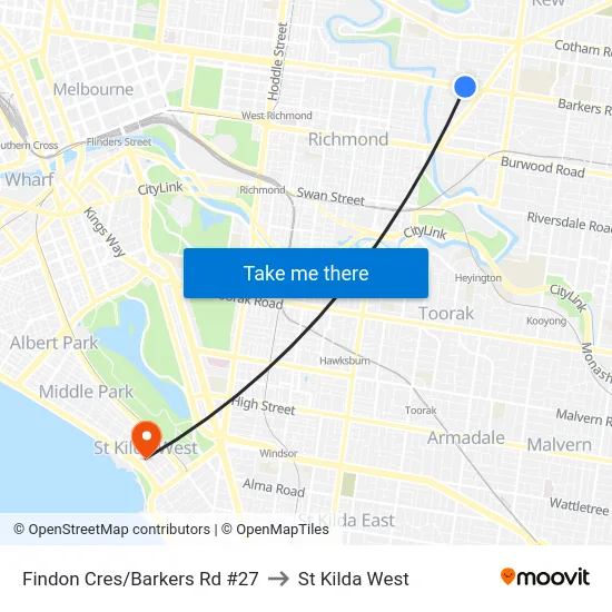Findon Cres/Barkers Rd #27 to St Kilda West map