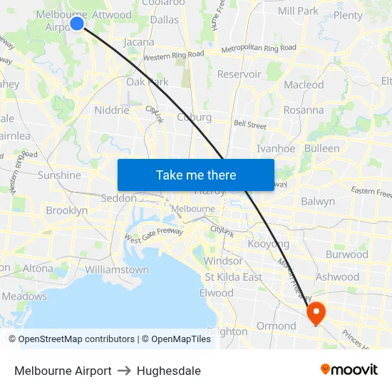 Melbourne Airport to Hughesdale map