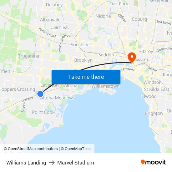 Williams Landing to Marvel Stadium map