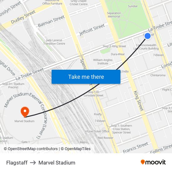 Flagstaff to Marvel Stadium map