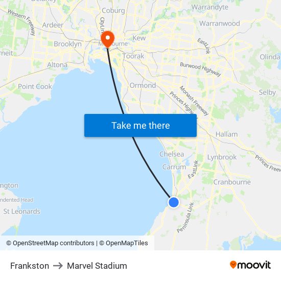 Frankston to Marvel Stadium map