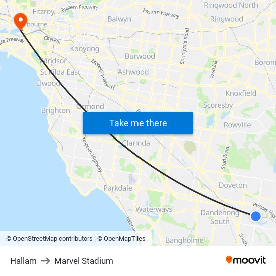 Hallam to Marvel Stadium map