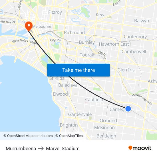 Murrumbeena to Marvel Stadium map
