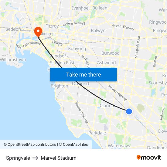 Springvale to Marvel Stadium map
