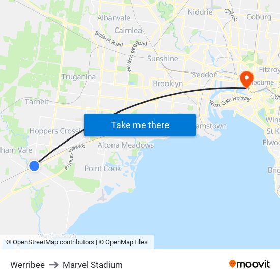 Werribee to Marvel Stadium map