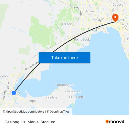 Geelong to Marvel Stadium map