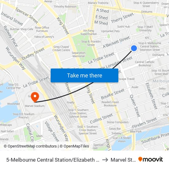 5-Melbourne Central Station/Elizabeth St (Melbourne City) to Marvel Stadium map