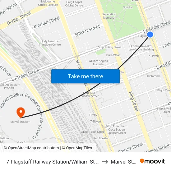 Flagstaff Railway Station/William St #7 to Marvel Stadium map
