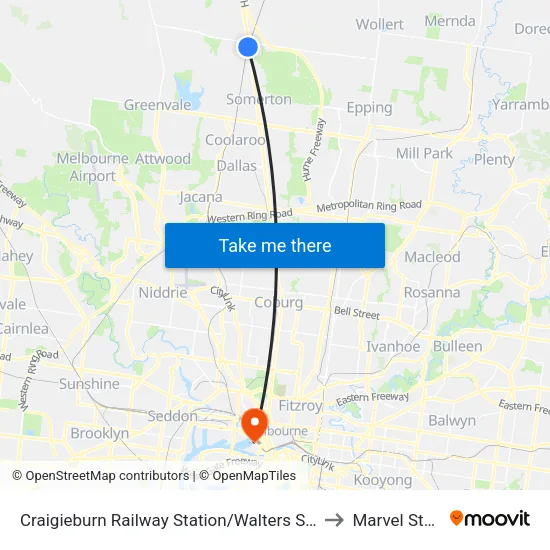 Craigieburn Station/Walters St to Marvel Stadium map