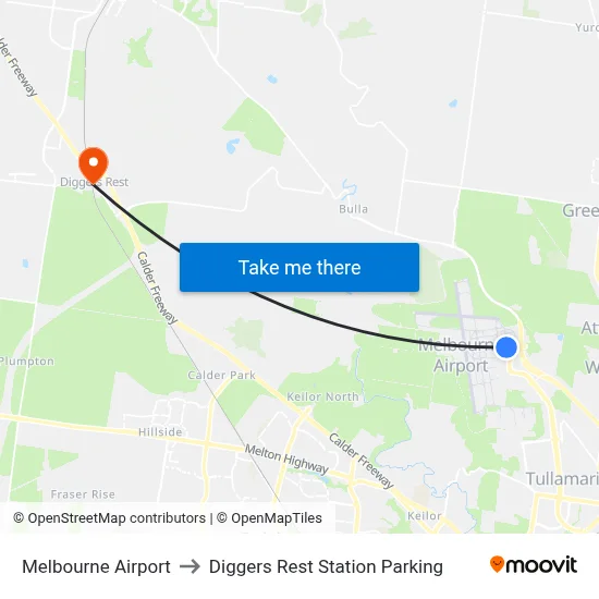 Melbourne Airport to Diggers Rest Station Parking map