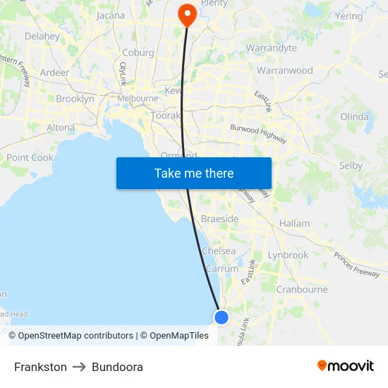 Frankston to Bundoora map