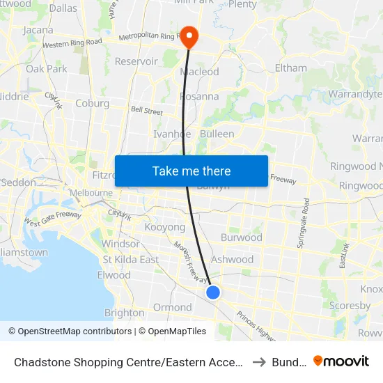 Chadstone Shopping Centre/Eastern Access Rd to Bundoora map