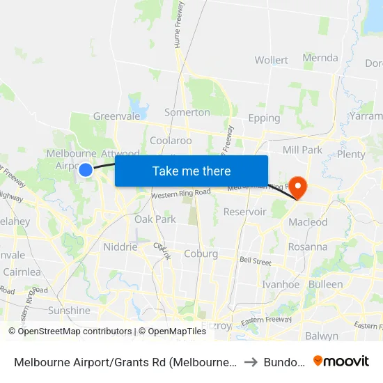 Melbourne Airport/Grants Rd to Bundoora map