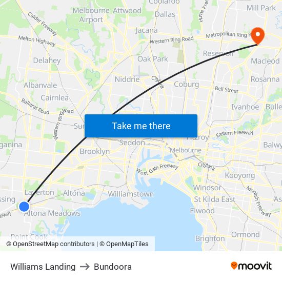 Williams Landing to Bundoora map