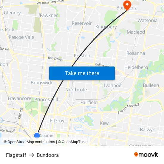 Flagstaff to Bundoora map