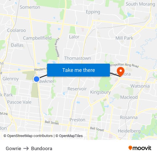Gowrie to Bundoora map