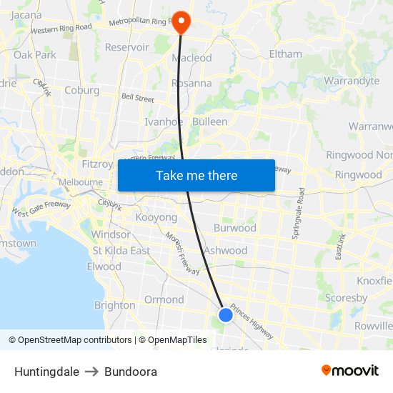 Huntingdale to Bundoora map