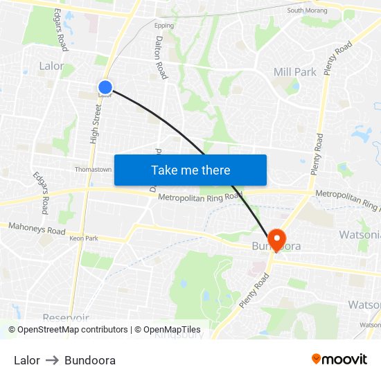 Lalor to Bundoora map