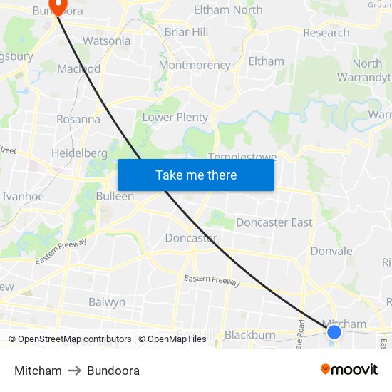 Mitcham to Bundoora map