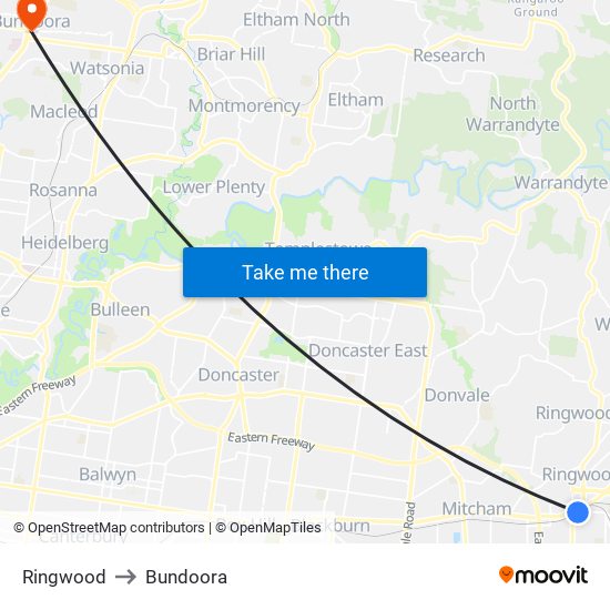 Ringwood to Bundoora map