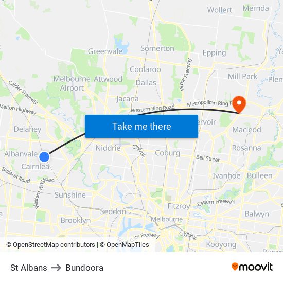 St Albans to Bundoora map